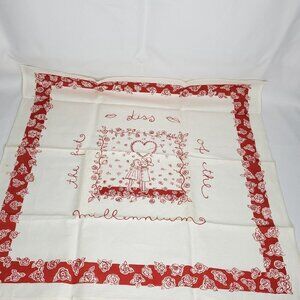 Libeco Belgium Linen Towel Red Off White Vintage 2000 Millennium First Kiss Love
